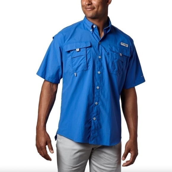 Columbia Blue Short Sleeve PFG Performance Fishing Gear Bahama II Shirt - Picture 1 of 13